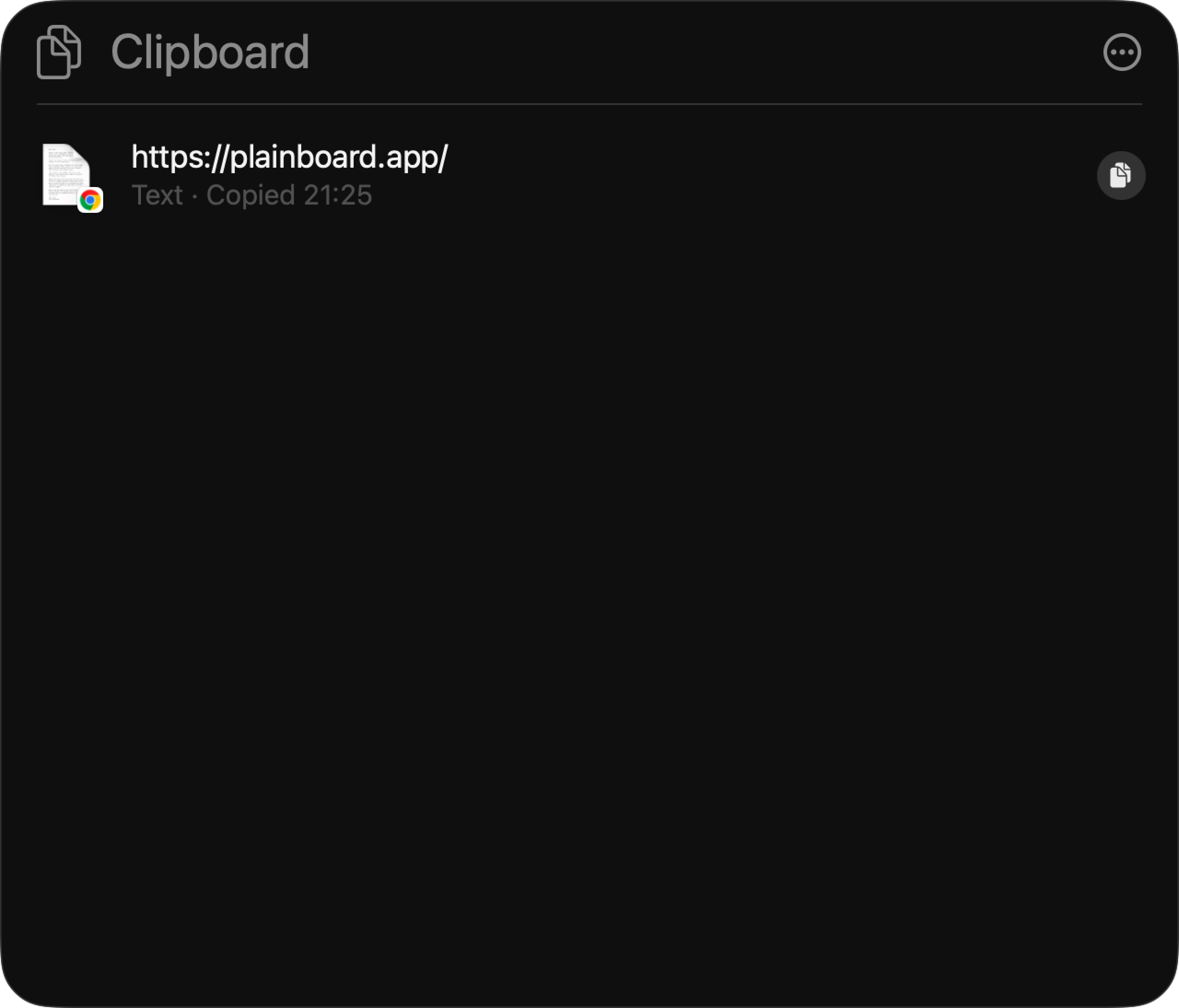 Spotlight-Zwischenablageverlauf mit einer kürzlich aus Chrome kopierten URL