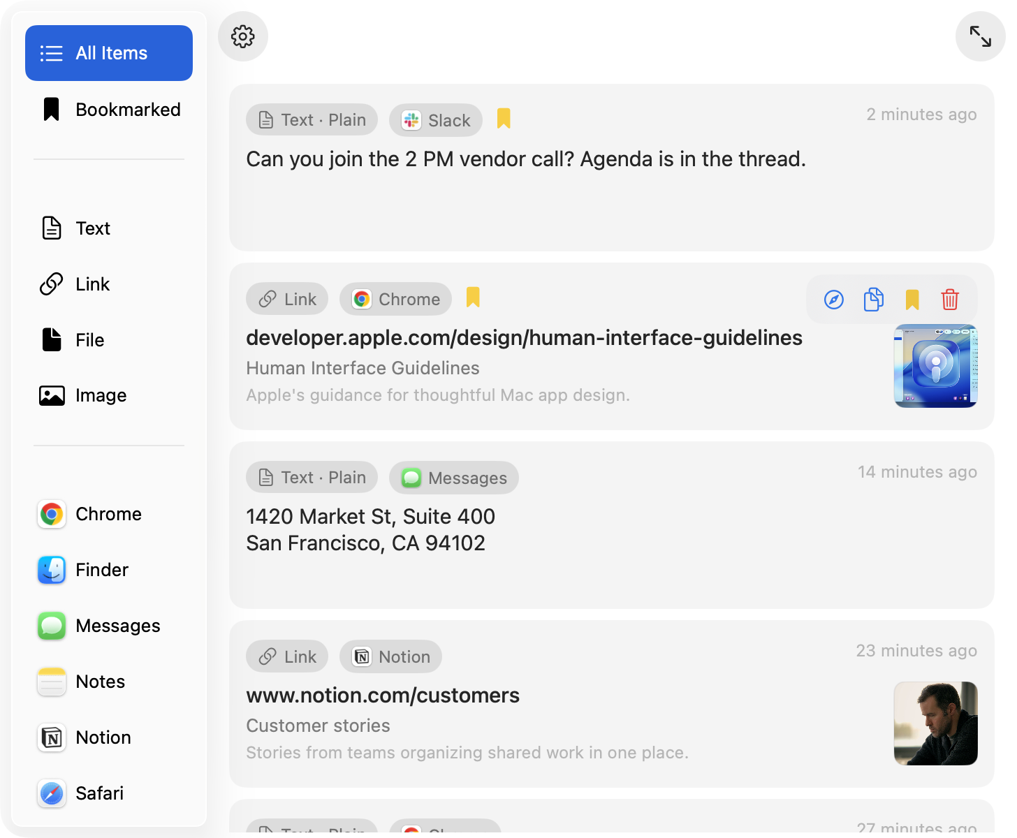 Plainboard open from the menu bar, showing recent clipboard items.